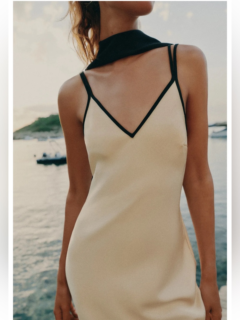 ZARA SATIN MIDI DRESS WITH CONTRAST PIPING